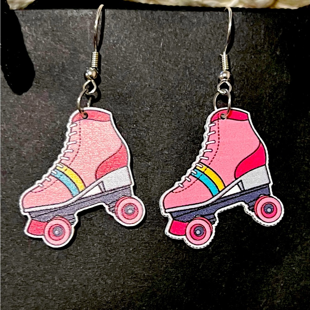 Fun Pink Roller Skate Earrings